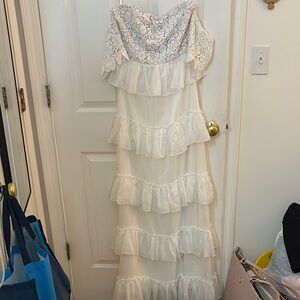 Elegant White Lace Ruffle Dress